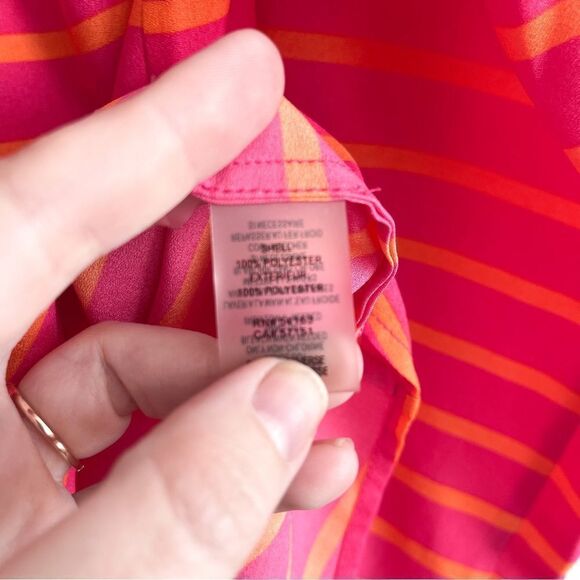 Calvin Klein Blouse Half Zip Pink Orange Stripe Cuffed Sleeves Button Women's M - Picture 4 of 10